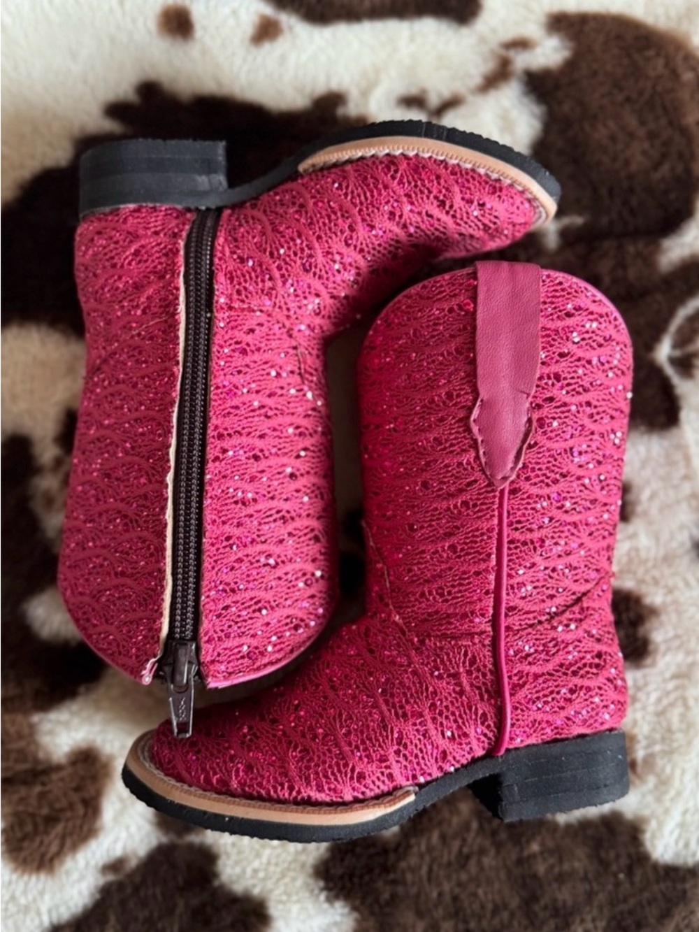 Tanner Mark Girls' Sparkly Lace Hot Pink Cowboy Boots Toddler Size 7